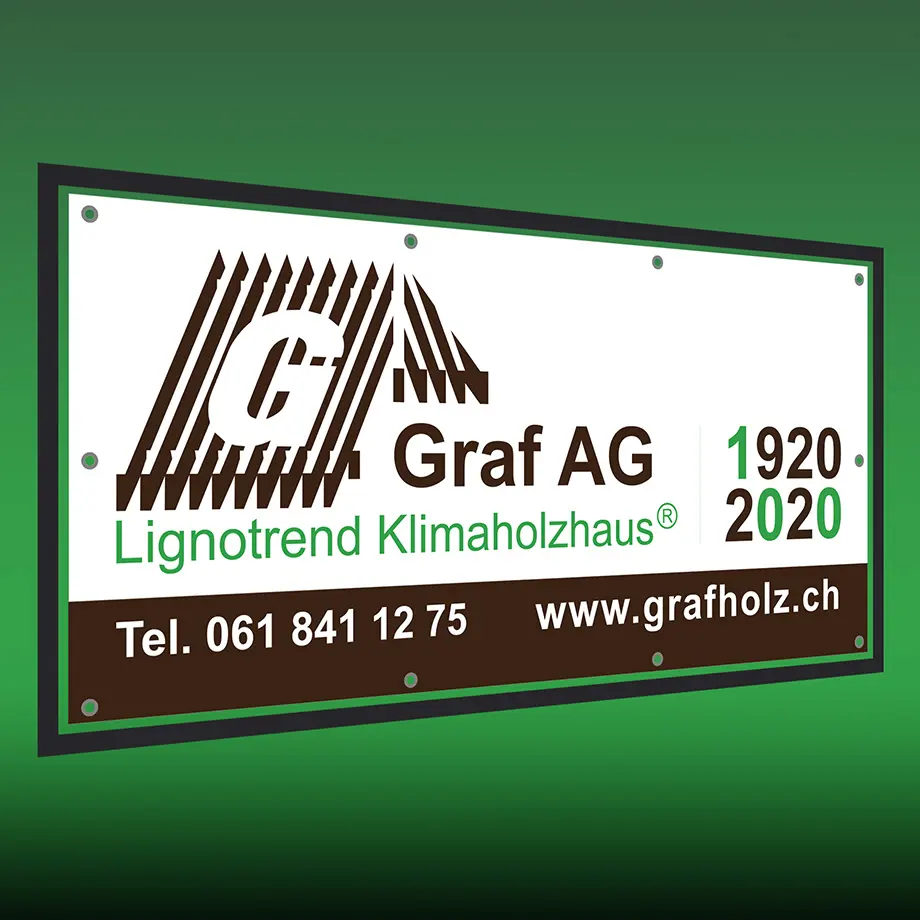 Werbeblache für einen Holzbau-Betrieb