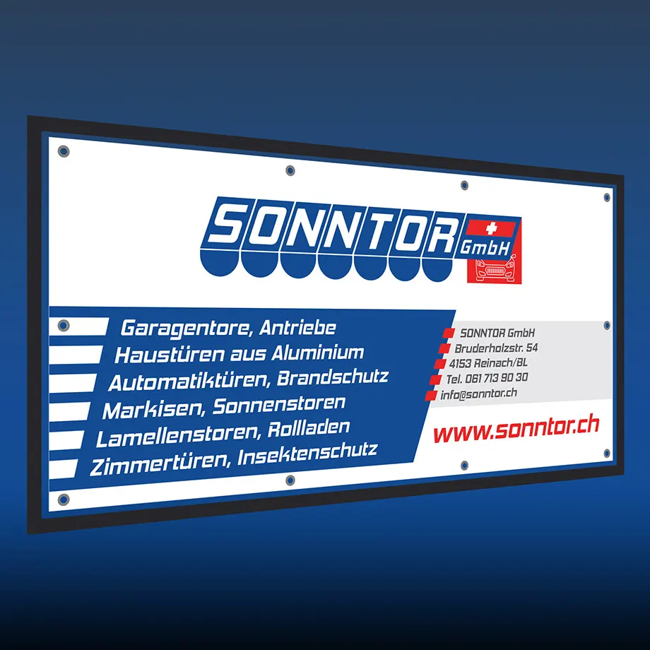 Werbeblache eines Tor- und Türenbauers