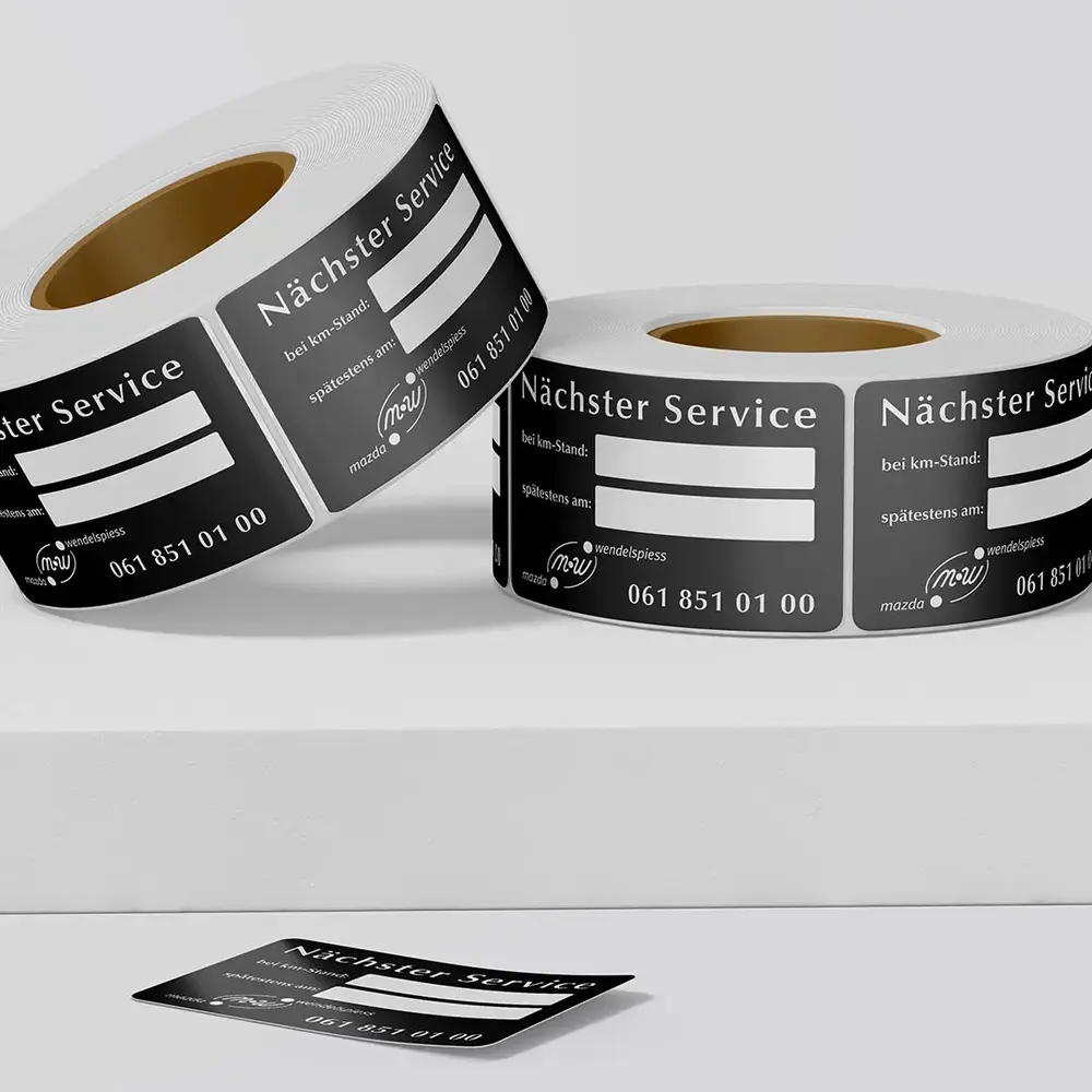 Serviceetiketten – Referenz von Werbung 360° (Garage)